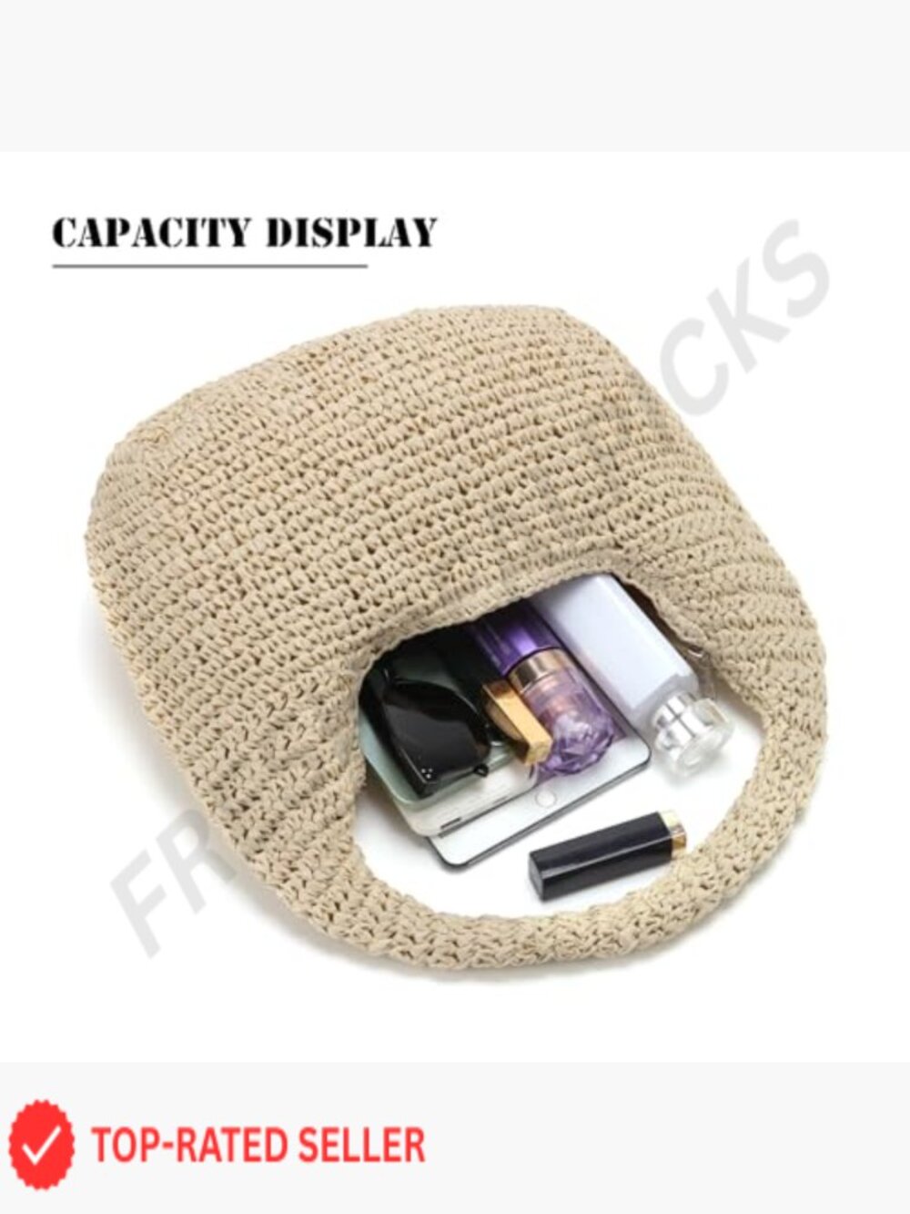 Woven Straw Boho Hobo Shoulder Bag Lightweight Beach Summer Tote Crossbody - Picture 5 of 7